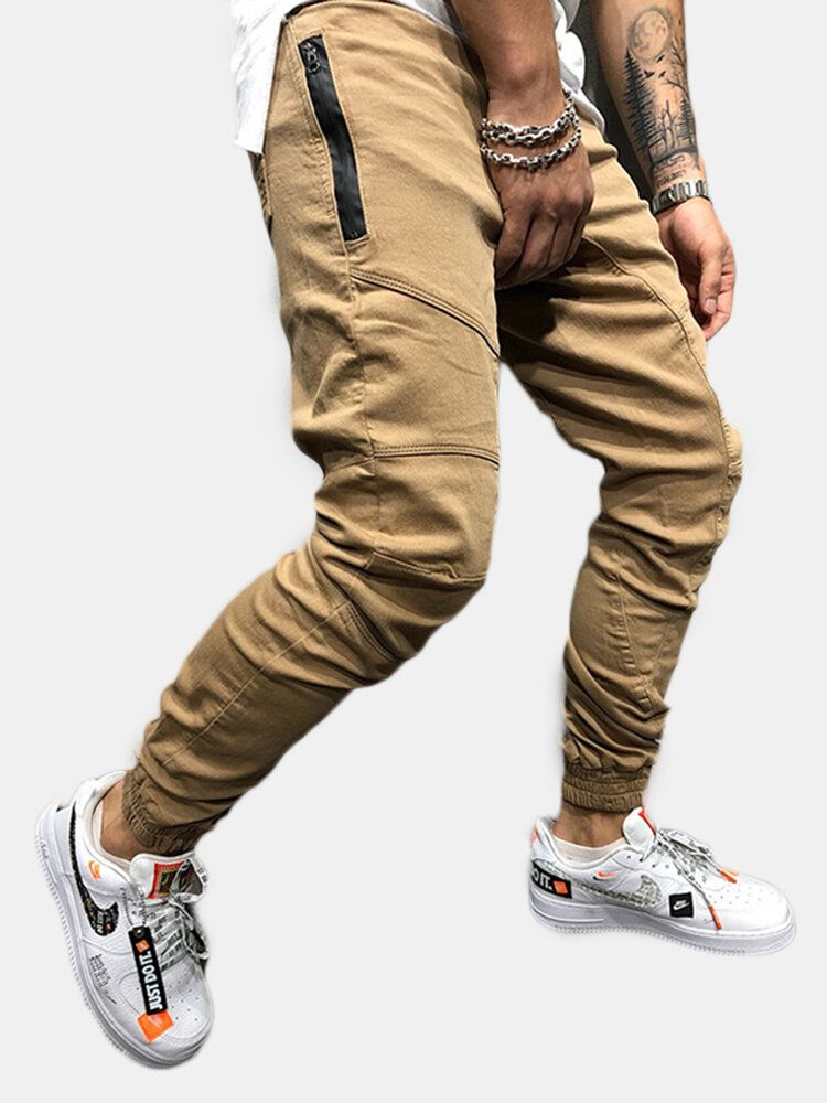 Pantalones Cargo Casuales Con Múltiples Bolsillos Con Cordón Y Cintura Elástica Para Hombre