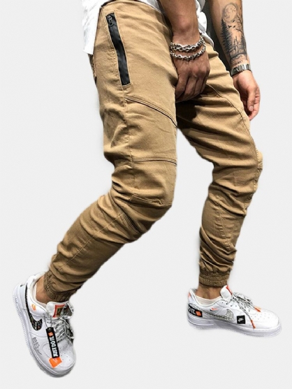 Pantalones Cargo Casuales Con Múltiples Bolsillos Con Cordón Y Cintura Elástica Para Hombre