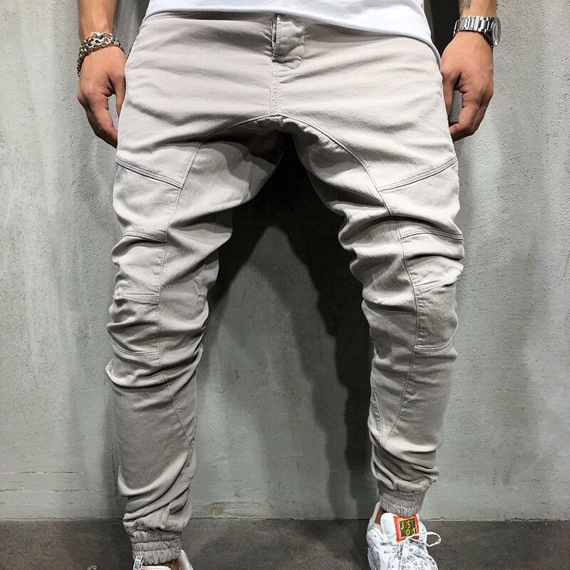 Pantalones Cargo Casuales Con Múltiples Bolsillos Con Cordón Y Cintura Elástica Para Hombre