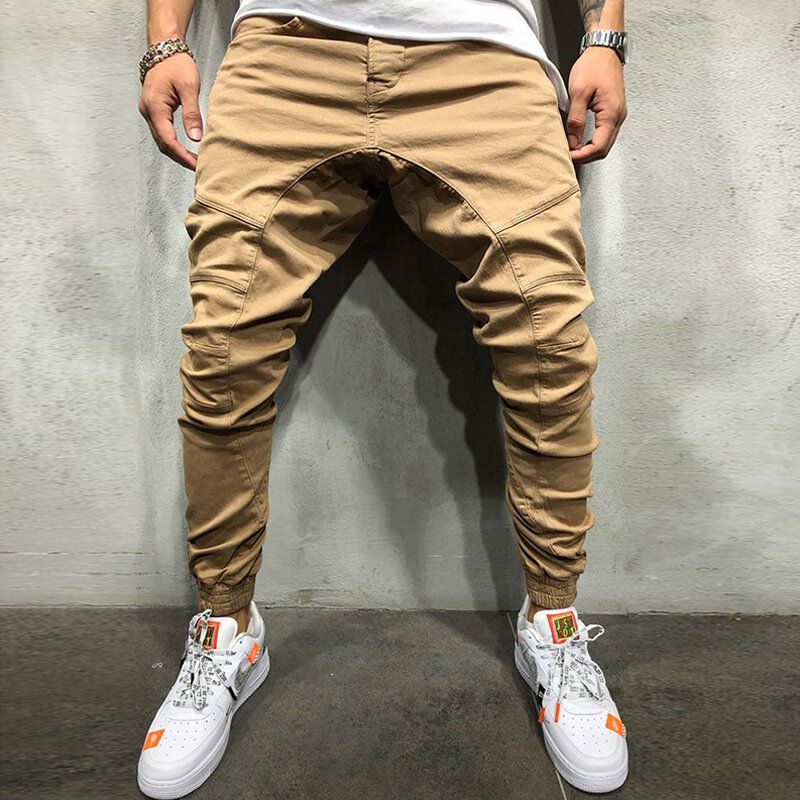 Pantalones Cargo Casuales Con Múltiples Bolsillos Con Cordón Y Cintura Elástica Para Hombre