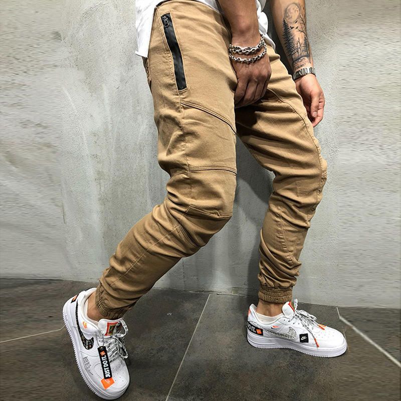 Pantalones Cargo Casuales Con Múltiples Bolsillos Con Cordón Y Cintura Elástica Para Hombre