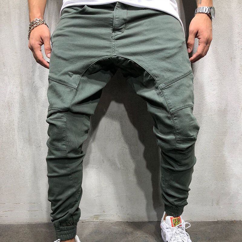 Pantalones Cargo Casuales Con Múltiples Bolsillos Con Cordón Y Cintura Elástica Para Hombre