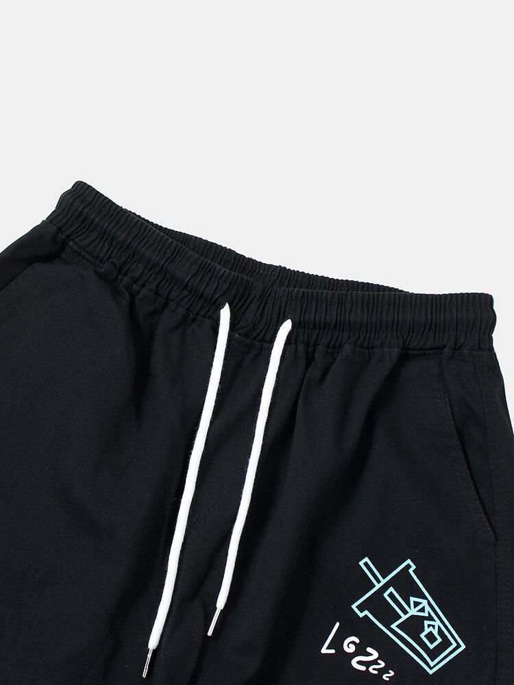 Pantalones Cargo De Cintura Con Cordón De Ajuste Holgado Con Múltiples Bolsillos Y Estampado De Graffiti De Algodón Para Hombre