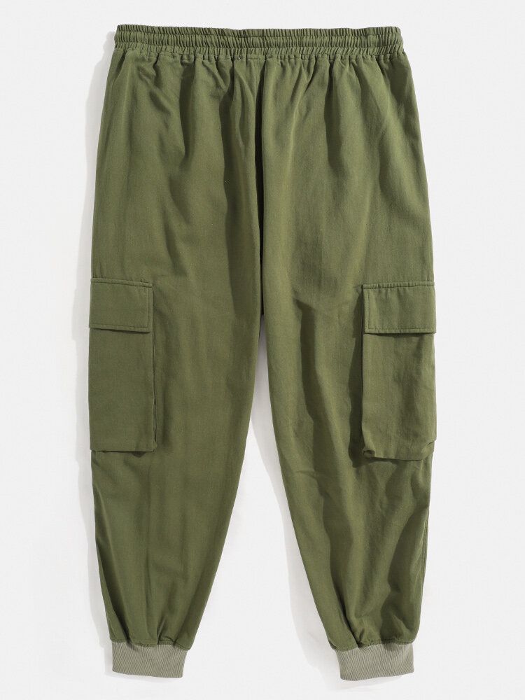 Pantalones Cargo De Cintura Con Cordón De Color Sólido 100% Algodón Para Hombre