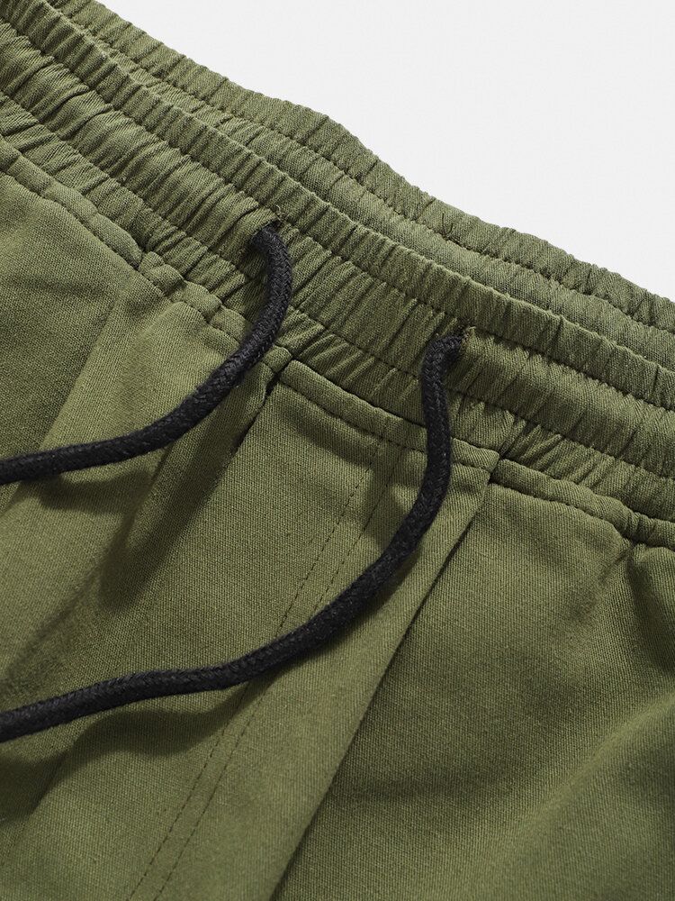 Pantalones Cargo De Cintura Con Cordón De Color Sólido 100% Algodón Para Hombre