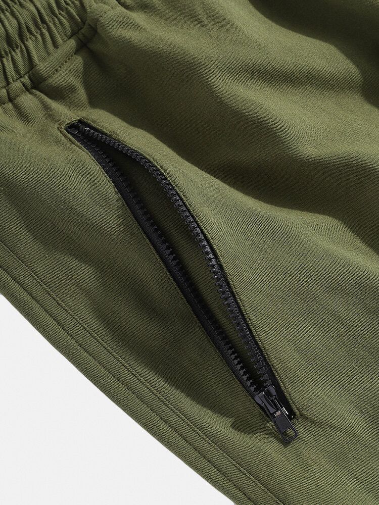 Pantalones Cargo De Cintura Con Cordón De Color Sólido 100% Algodón Para Hombre