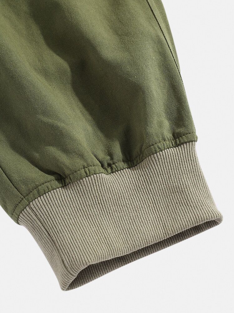 Pantalones Cargo De Cintura Con Cordón De Color Sólido 100% Algodón Para Hombre