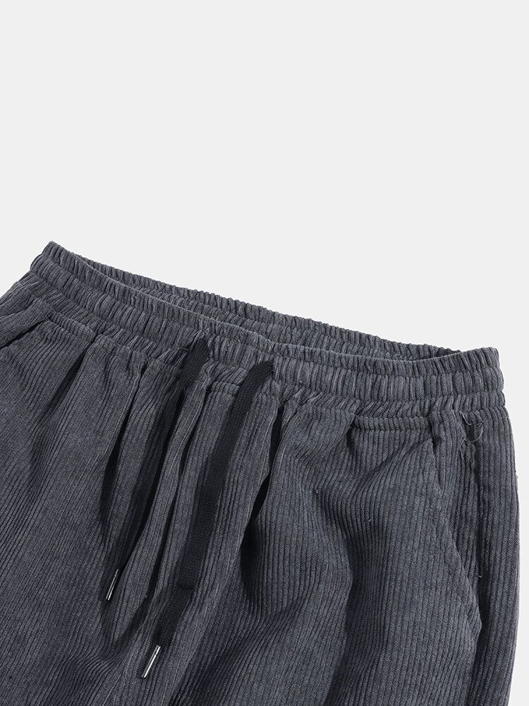 Pantalones Cargo De Cintura Elástica Con Bolsillo De Pana De Color Sólido Para Hombre