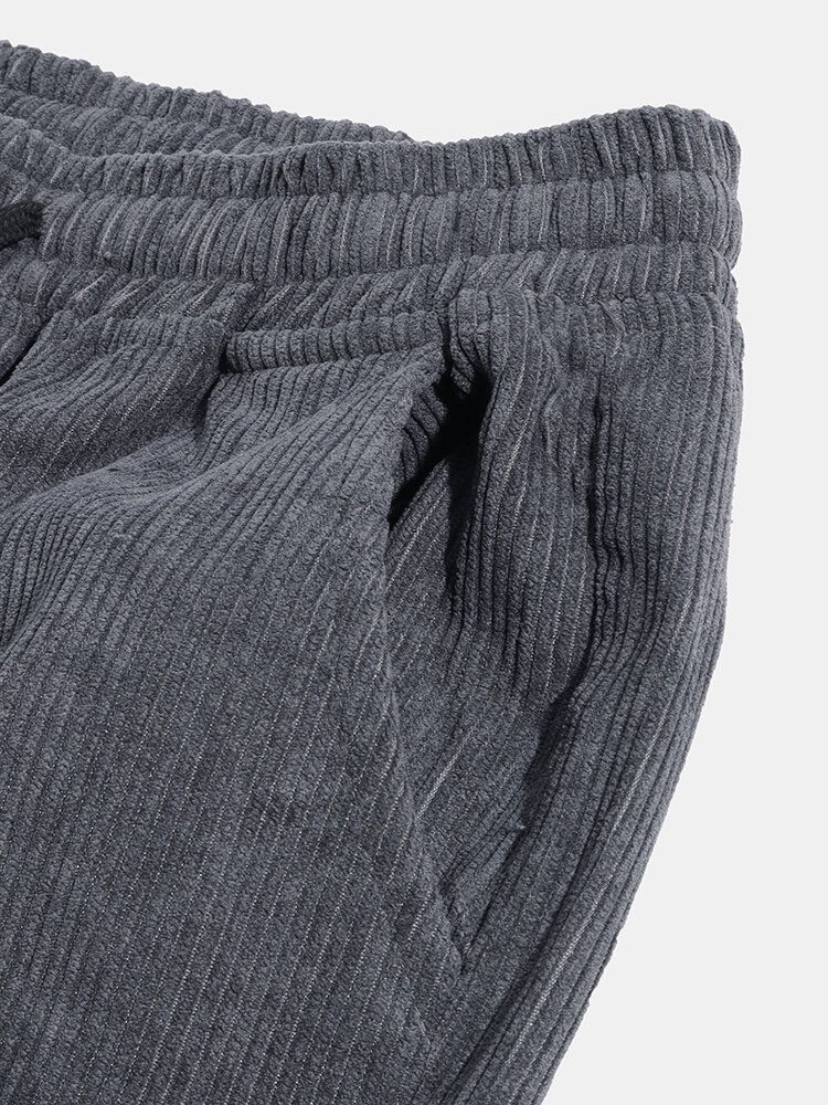 Pantalones Cargo De Cintura Elástica Con Bolsillo De Pana De Color Sólido Para Hombre