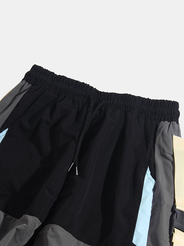 Pantalones Cargo De Cintura Elástica Con Cordón De Color En Contraste Para Hombre Con Bolsillo