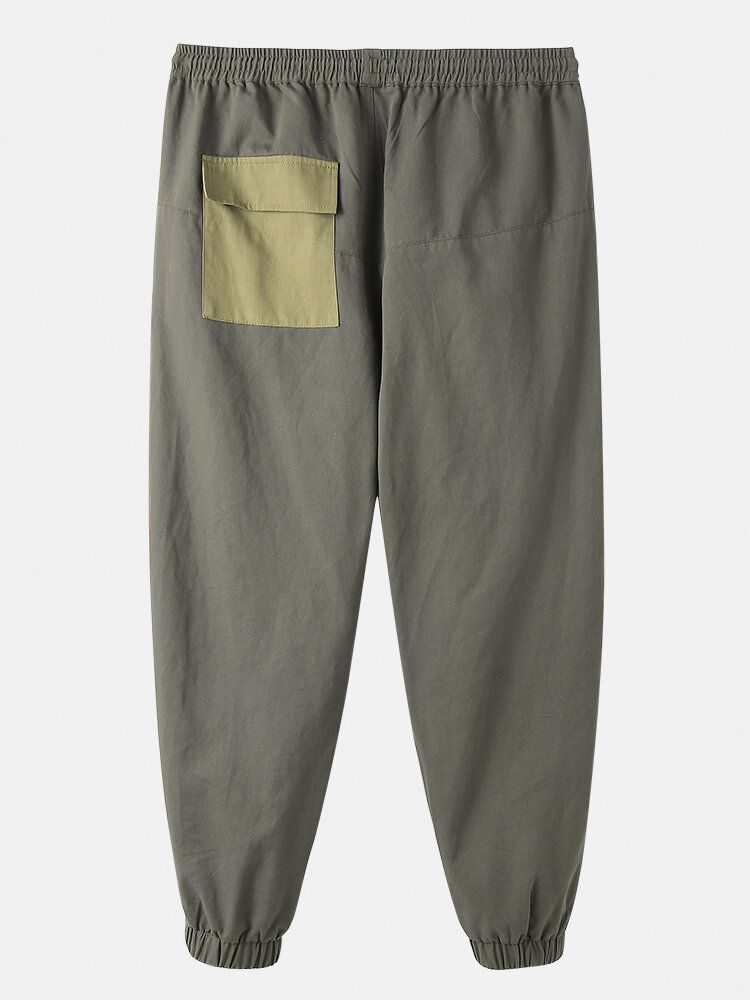 Pantalones Cargo De Cintura Elástica Con Cordón De Retazos De Algodón 100% Para Hombre Con Bolsillo