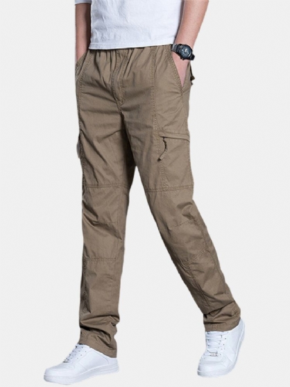 Pantalones Cargo De Cintura Elástica Con Múltiples Bolsillos De Algodón Para Hombre