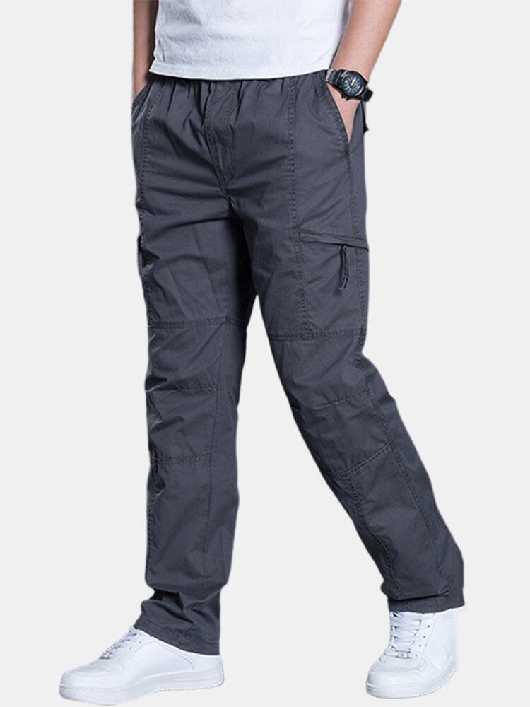 Pantalones Cargo De Cintura Elástica Con Múltiples Bolsillos De Algodón Para Hombre