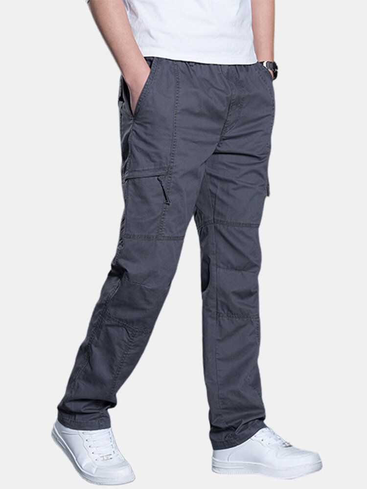 Pantalones Cargo De Cintura Elástica Con Múltiples Bolsillos De Algodón Para Hombre