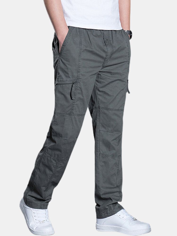 Pantalones Cargo De Cintura Elástica Con Múltiples Bolsillos De Algodón Para Hombre