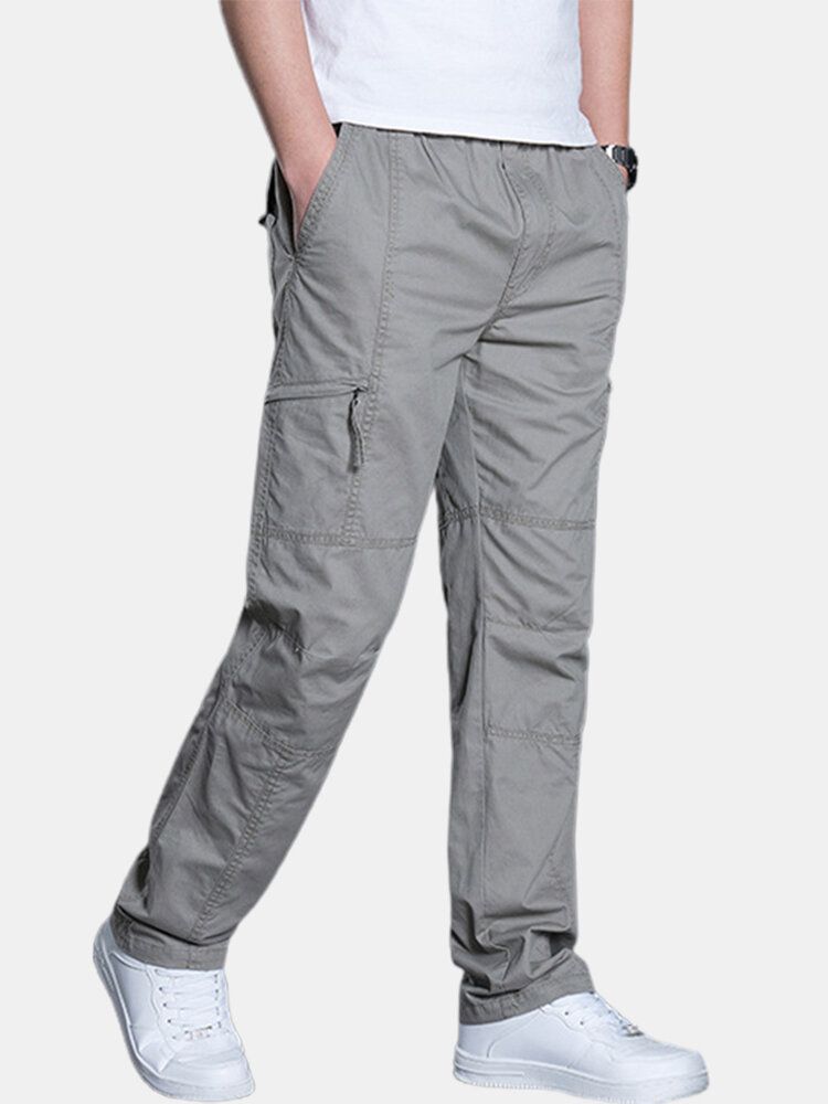 Pantalones Cargo De Cintura Elástica Con Múltiples Bolsillos De Algodón Para Hombre