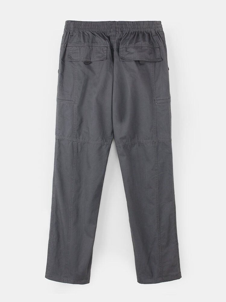 Pantalones Cargo De Cintura Elástica Con Múltiples Bolsillos De Algodón Para Hombre