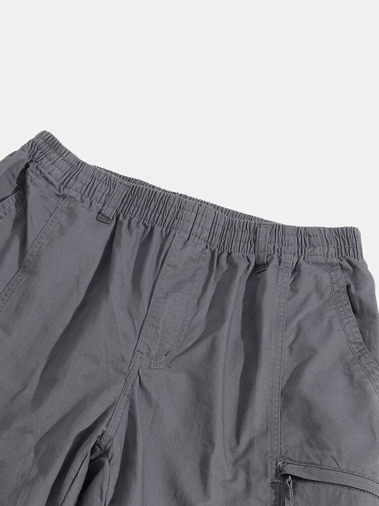 Pantalones Cargo De Cintura Elástica Con Múltiples Bolsillos De Algodón Para Hombre