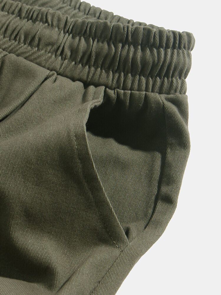 Pantalones Cargo De Cintura Media De Color Sólido Con Cintura Elástica Con Cordón De Bolsillo Para Hombre