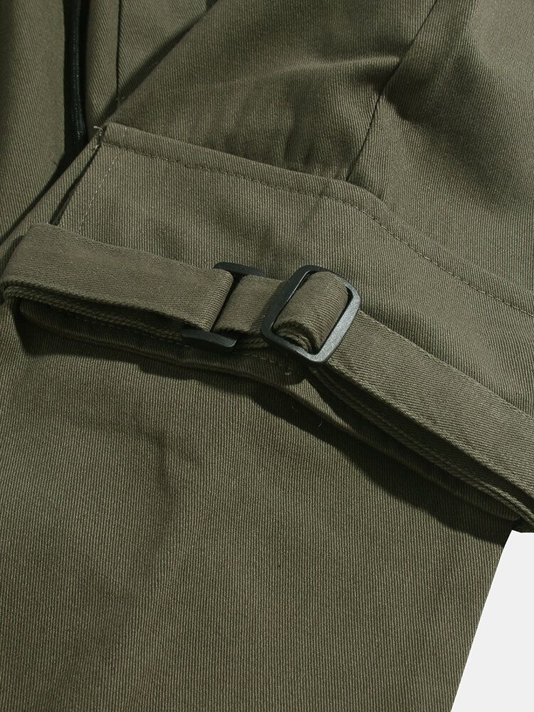 Pantalones Cargo De Cintura Media De Color Sólido Con Cintura Elástica Con Cordón De Bolsillo Para Hombre