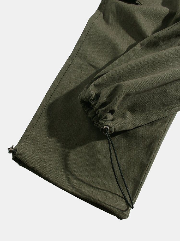 Pantalones Cargo De Cintura Media De Color Sólido Con Cintura Elástica Con Cordón De Bolsillo Para Hombre