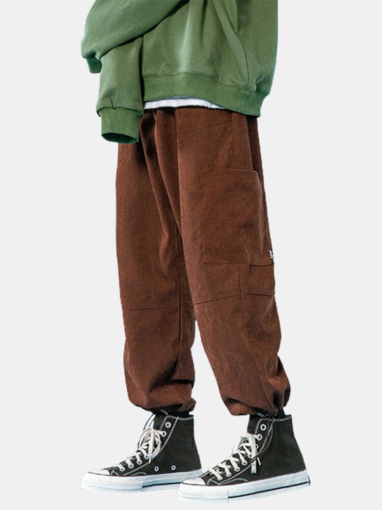 Pantalones Cargo De Cintura Media Con Cordón Y Multibolsillos De Color Sólido Para Hombre