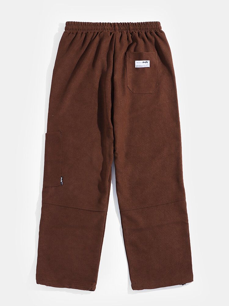 Pantalones Cargo De Cintura Media Con Cordón Y Multibolsillos De Color Sólido Para Hombre