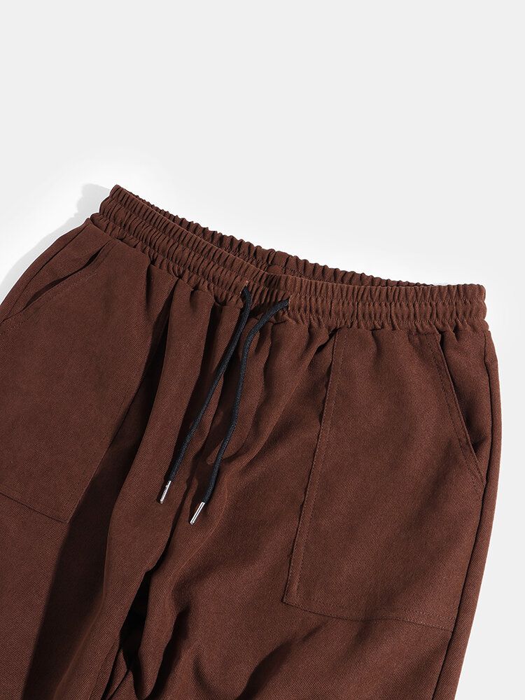 Pantalones Cargo De Cintura Media Con Cordón Y Multibolsillos De Color Sólido Para Hombre