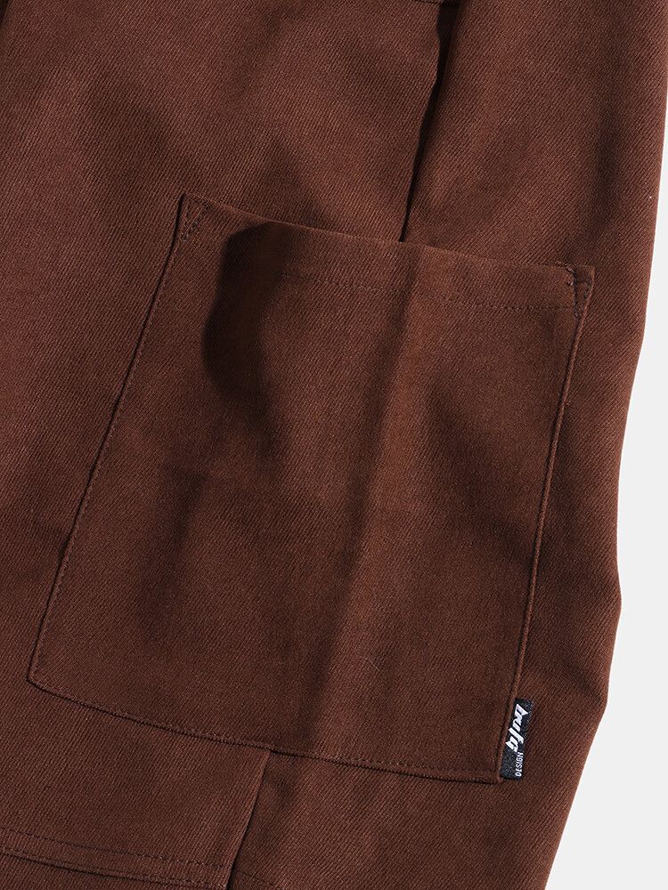 Pantalones Cargo De Cintura Media Con Cordón Y Multibolsillos De Color Sólido Para Hombre