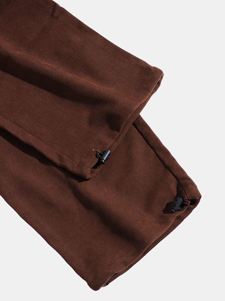 Pantalones Cargo De Cintura Media Con Cordón Y Multibolsillos De Color Sólido Para Hombre