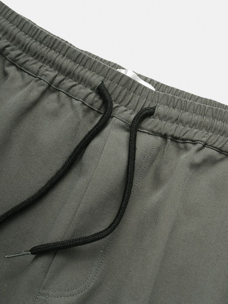 Pantalones Cargo De Color Liso 100% Algodón De Cintura Media Con Múltiples Bolsillos Para Hombre