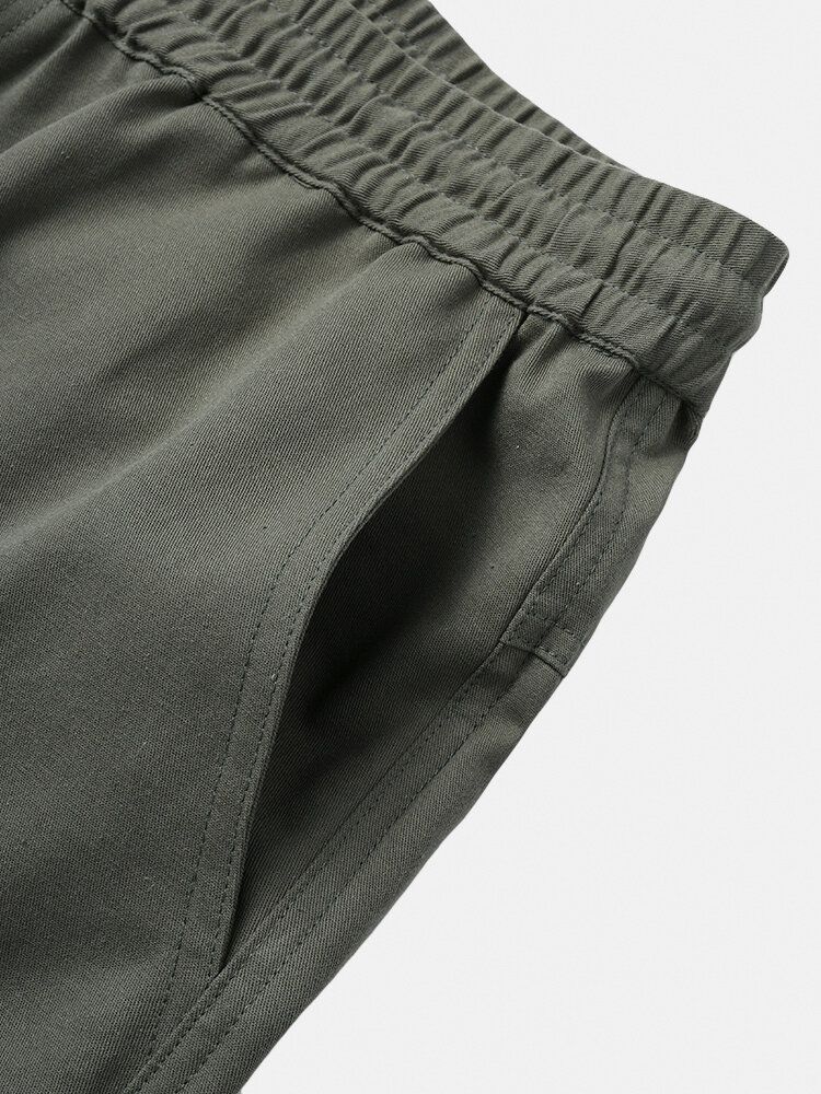 Pantalones Cargo De Color Liso 100% Algodón De Cintura Media Con Múltiples Bolsillos Para Hombre