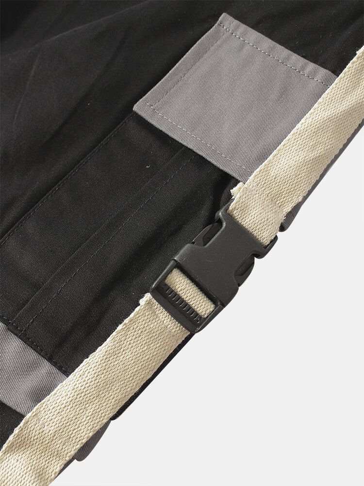 Pantalones Cargo Con Cordón De Algodón Y Apliques De Patchwork Para Hombre Con Bolsillo Para Uso General