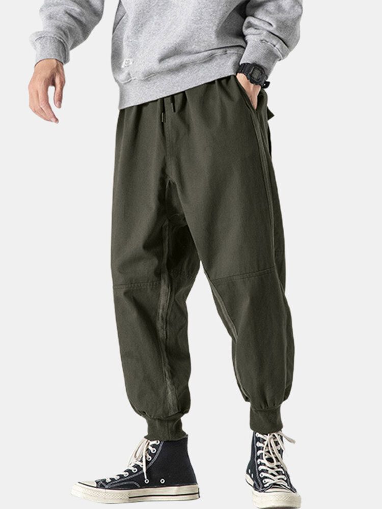 Pantalones Cargo Con Cordón De Algodón Y Lazo Lateral Con Estampado De Letras Para Hombre Con Bolsillo