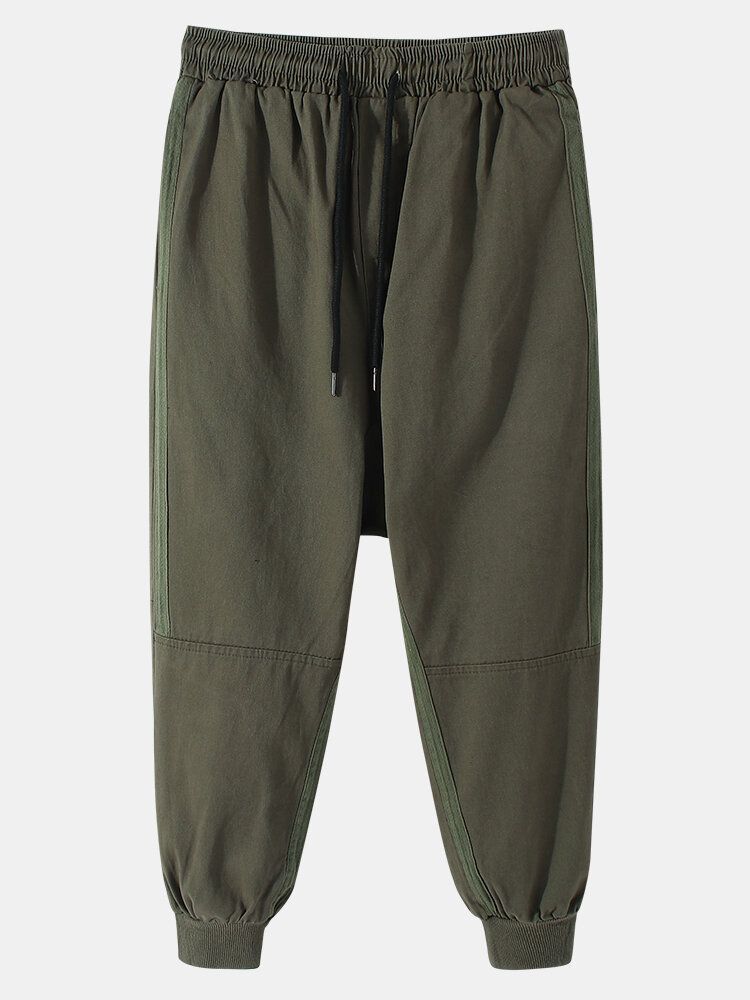 Pantalones Cargo Con Cordón De Algodón Y Lazo Lateral Con Estampado De Letras Para Hombre Con Bolsillo