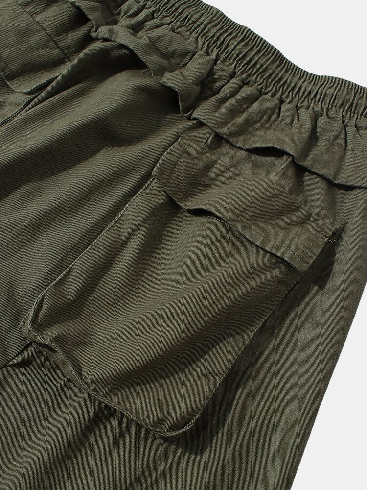 Pantalones Cargo Con Cordón De Algodón Y Lazo Lateral Con Estampado De Letras Para Hombre Con Bolsillo