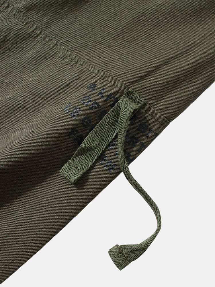 Pantalones Cargo Con Cordón De Algodón Y Lazo Lateral Con Estampado De Letras Para Hombre Con Bolsillo