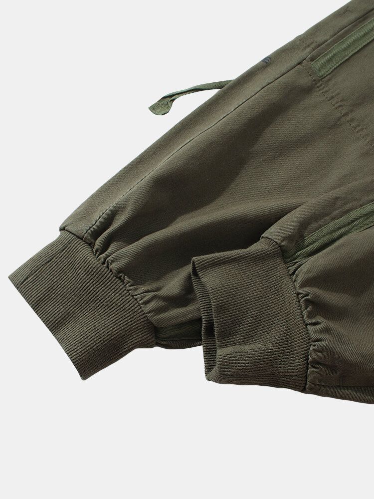 Pantalones Cargo Con Cordón De Algodón Y Lazo Lateral Con Estampado De Letras Para Hombre Con Bolsillo