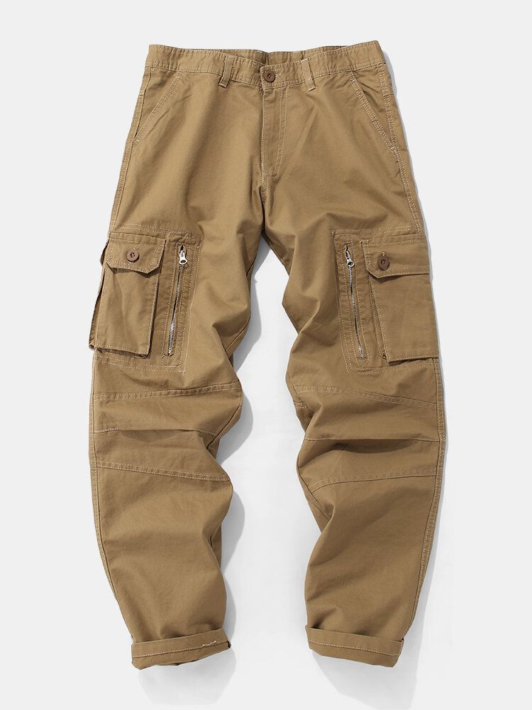 Pantalones Cargo Con Cremallera Y Botones Con Múltiples Bolsillos 100% Algodón Para Hombre