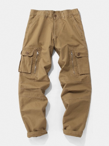 Pantalones Cargo Con Cremallera Y Botones Con Múltiples Bolsillos 100% Algodón Para Hombre