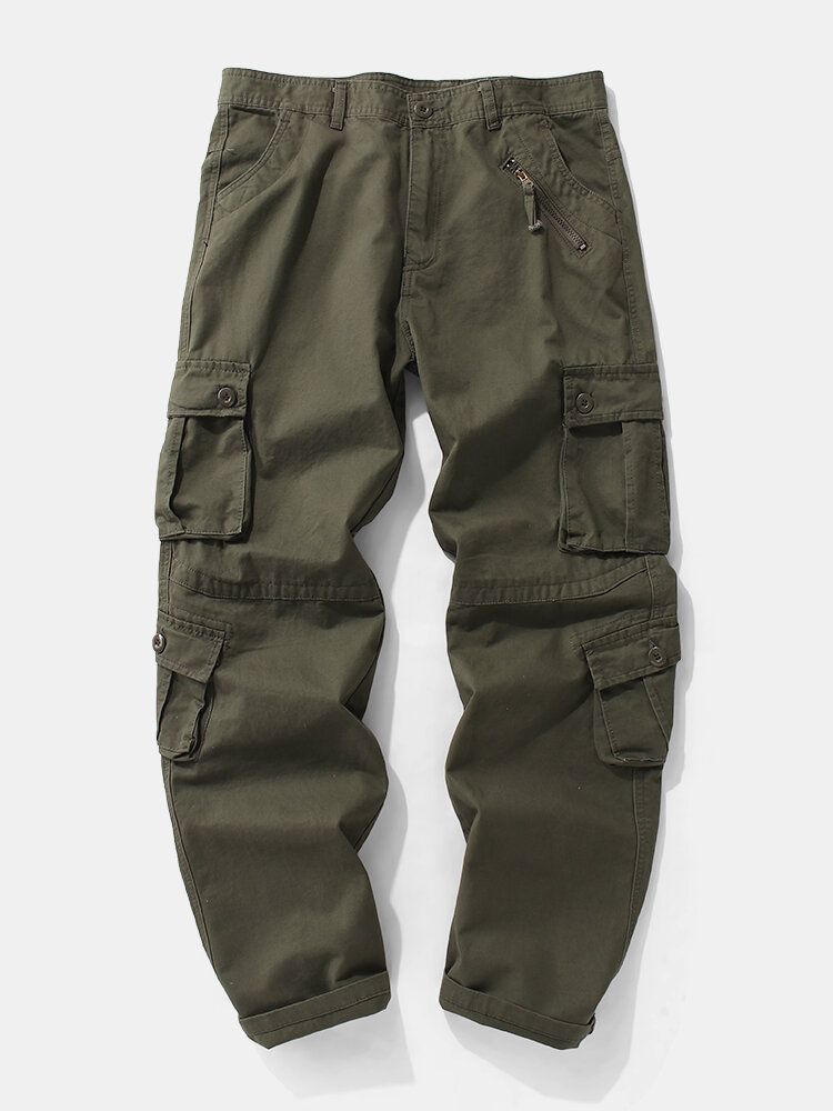 Pantalones Cargo Con Cremallera Y Botones Con Múltiples Bolsillos 100% Algodón Para Hombre