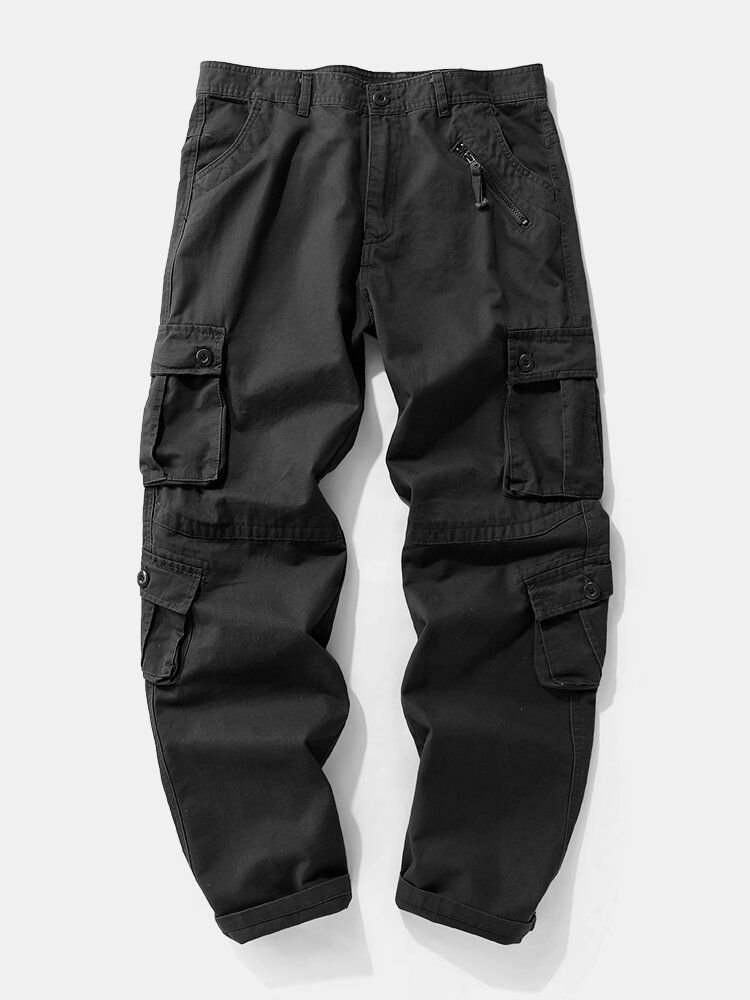 Pantalones Cargo Con Cremallera Y Botones Con Múltiples Bolsillos 100% Algodón Para Hombre