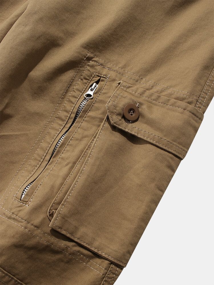 Pantalones Cargo Con Cremallera Y Botones Con Múltiples Bolsillos 100% Algodón Para Hombre