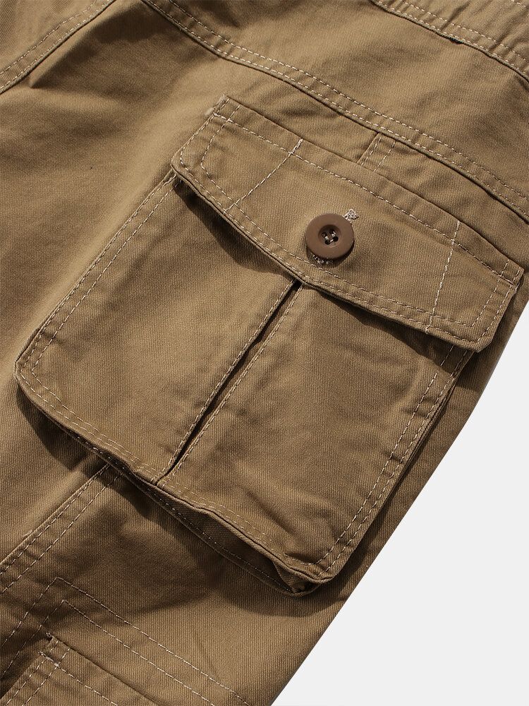 Pantalones Cargo Con Cremallera Y Botones Con Múltiples Bolsillos 100% Algodón Para Hombre