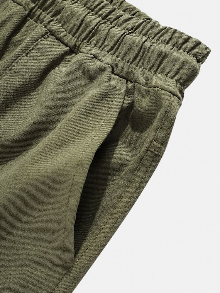 Pantalones Cargo Con Múltiples Bolsillos De Cintura Elástica Con Cordón De Color Sólido Para Hombre