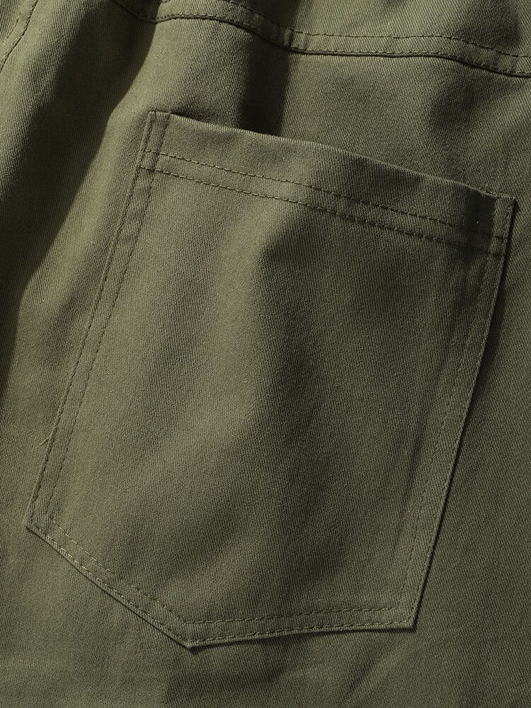 Pantalones Cargo Con Múltiples Bolsillos De Cintura Elástica Con Cordón De Color Sólido Para Hombre