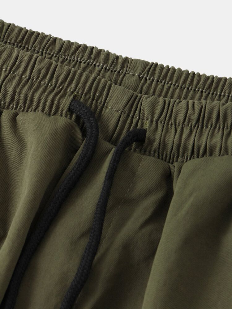 Pantalones Cargo Con Puños Con Cordón De Algodón Y Apliques Sólidos Para Hombre Con Múltiples Bolsillos