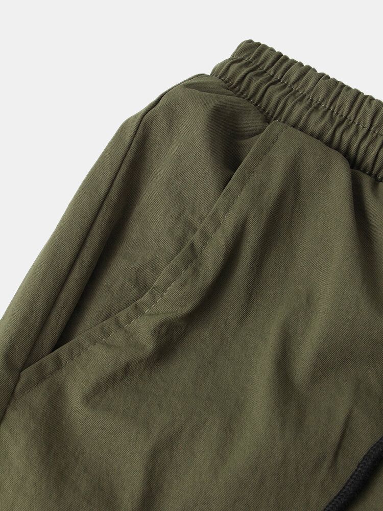 Pantalones Cargo Con Puños Con Cordón De Algodón Y Apliques Sólidos Para Hombre Con Múltiples Bolsillos