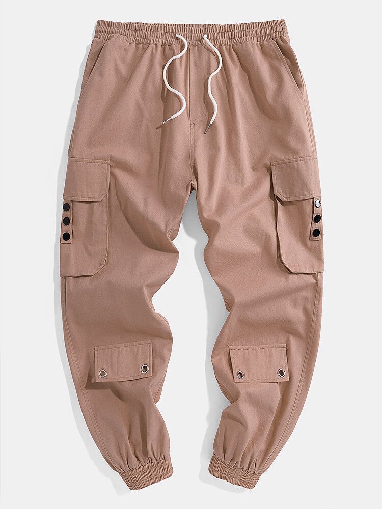 Pantalones Cargo Con Puños Y Ajuste Relajado 100% Algodón Para Hombre