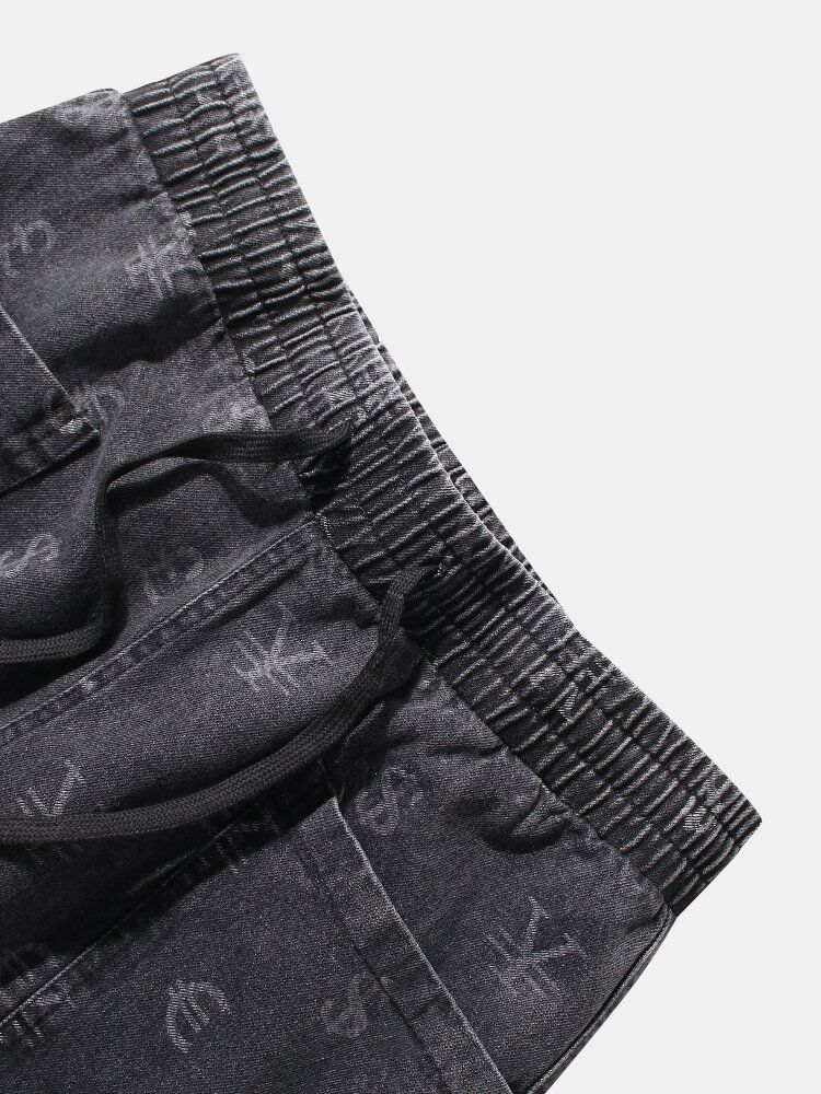 Pantalones Cargo De Mezclilla Con Cordón Y Estampado De Símbolo De Moneda Para Hombre